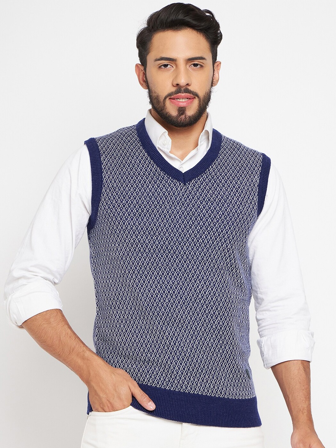 

Duke Cable Knit V-Neck Sleeveless Acrylic Sweater Vest, Blue