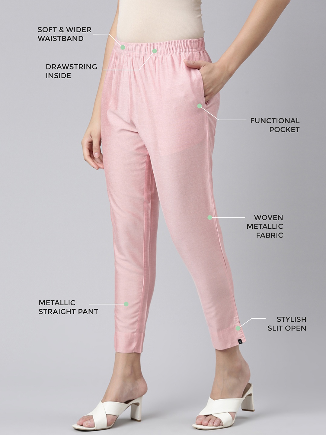 

TWIN BIRDS Women Mid-Rise Shimmer Solid Functional Pockets Straight Trousers, Pink