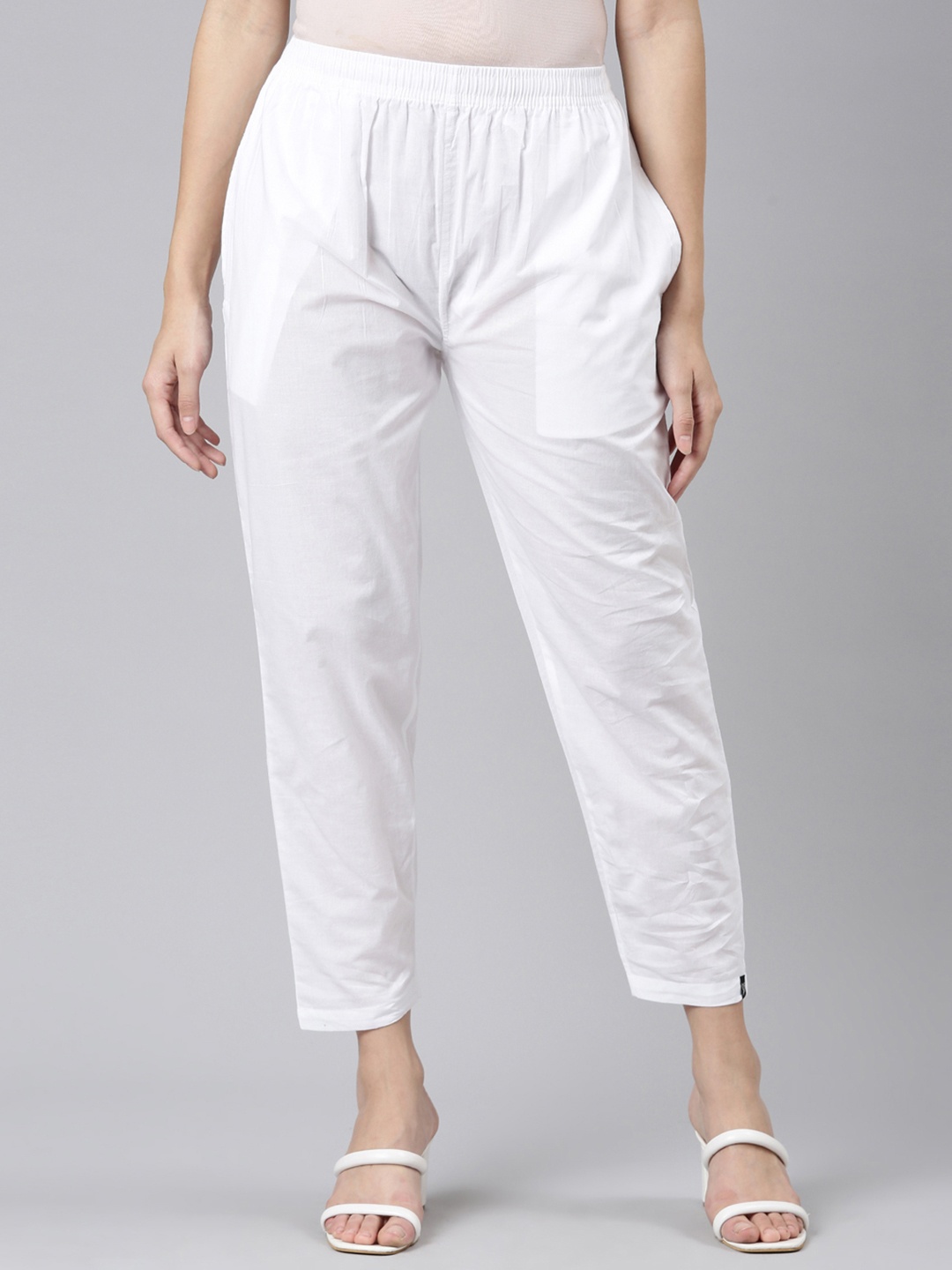 

TWIN BIRDS Women Mid-Rise Regular Fit Cotton Trousers, White