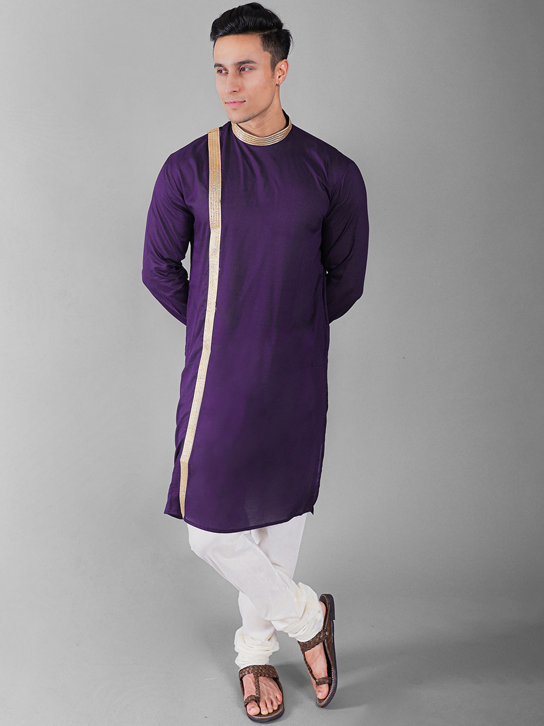 

VESHAM Men Purple Regular Gotta Patti Kurta with Churidar