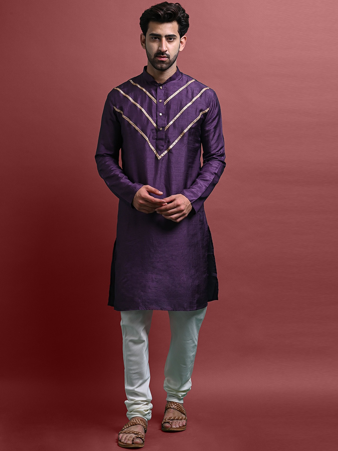 

VESHAM Yoke Design Regular Gotta Patti Kurta With Churidar, Purple
