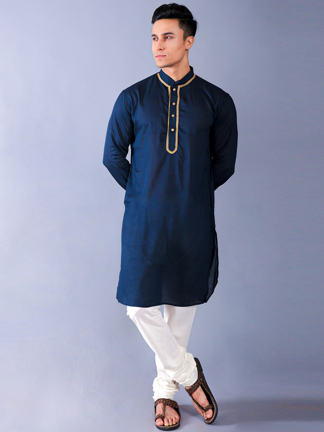 

VESHAM Mandarin Collar Regular Gotta Patti Kurta with Churidar, Blue