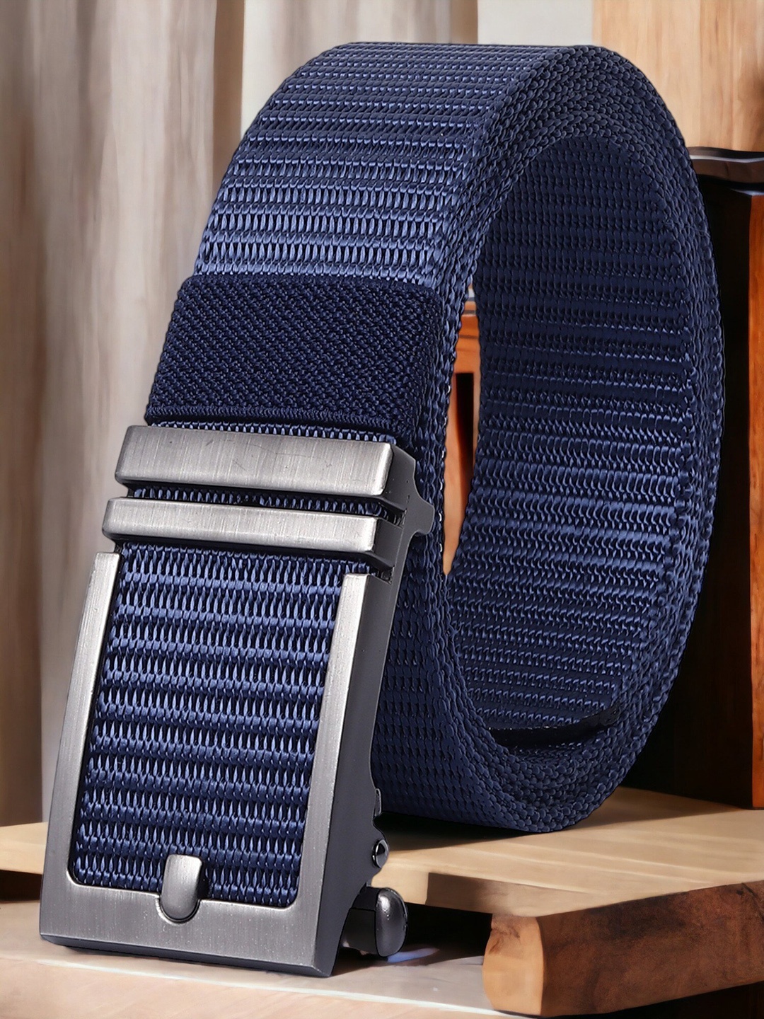 

INVICTUS Men Textured Slider Buckle Belt, Blue