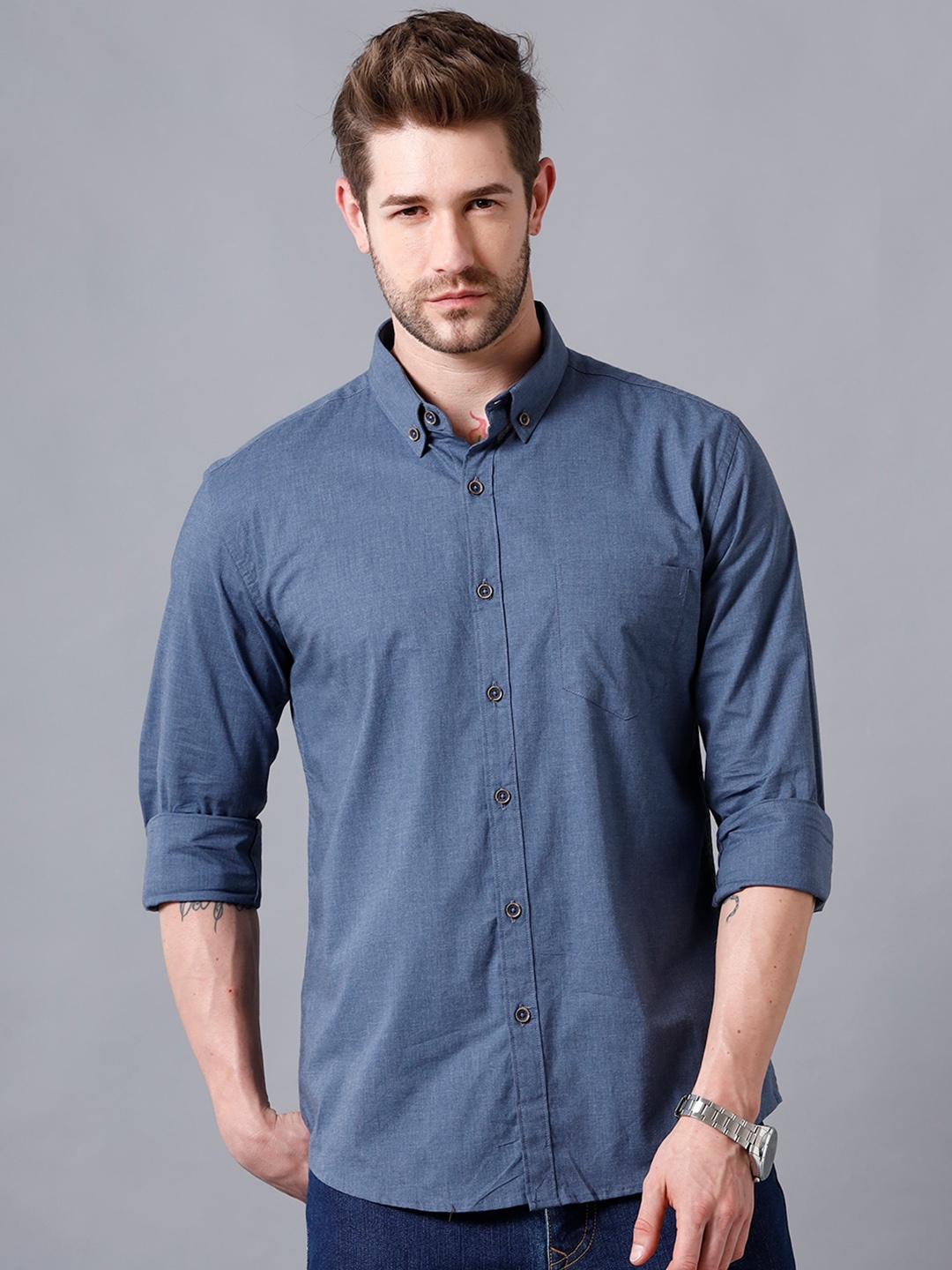 

YOVISH Comfort Button Down Collar Chest Pocket Cotton Casual Shirt, Blue