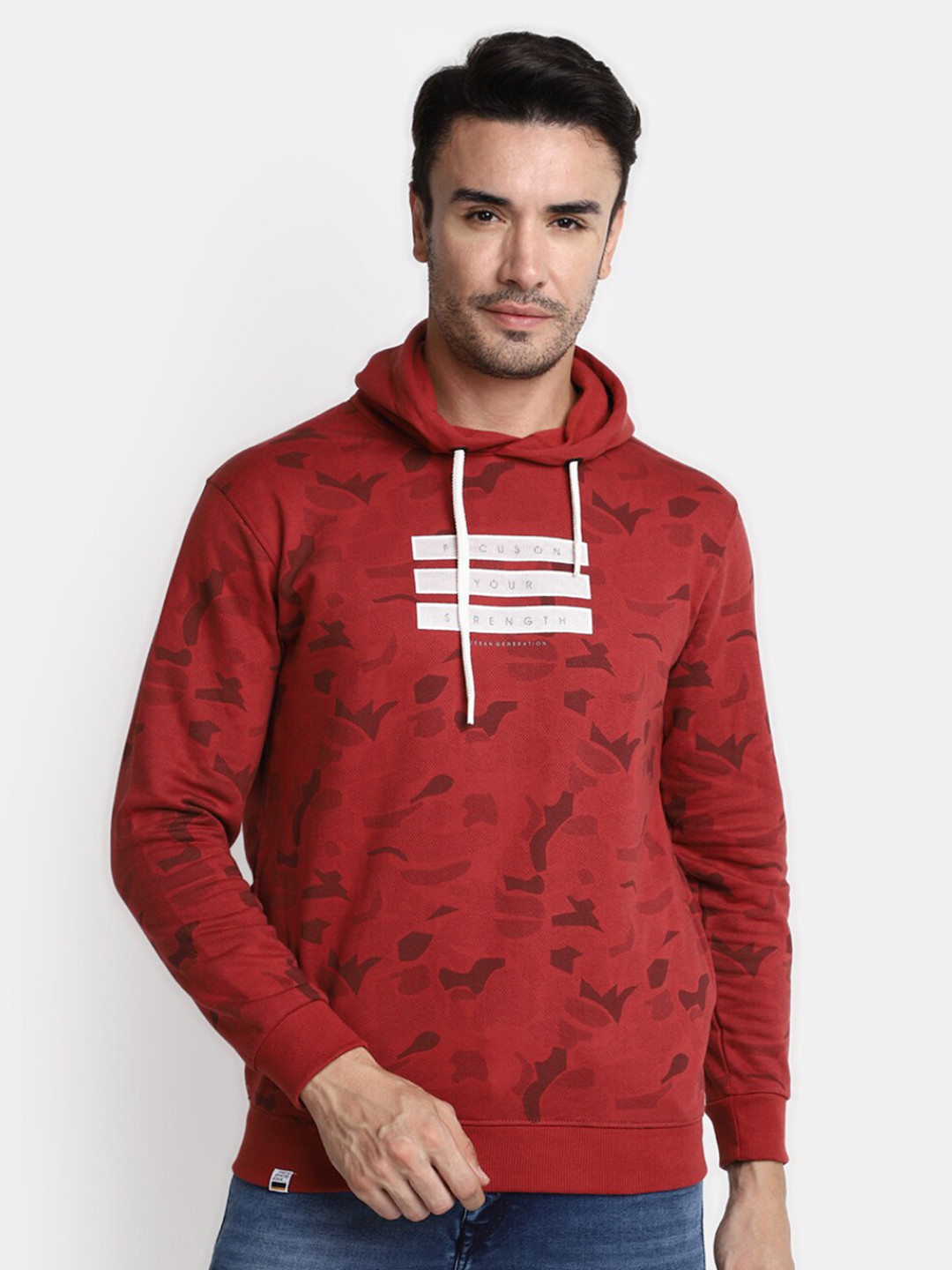 

V-Mart Camouflage Printed Hooded Long Sleeves Cotton Pullover, Rust