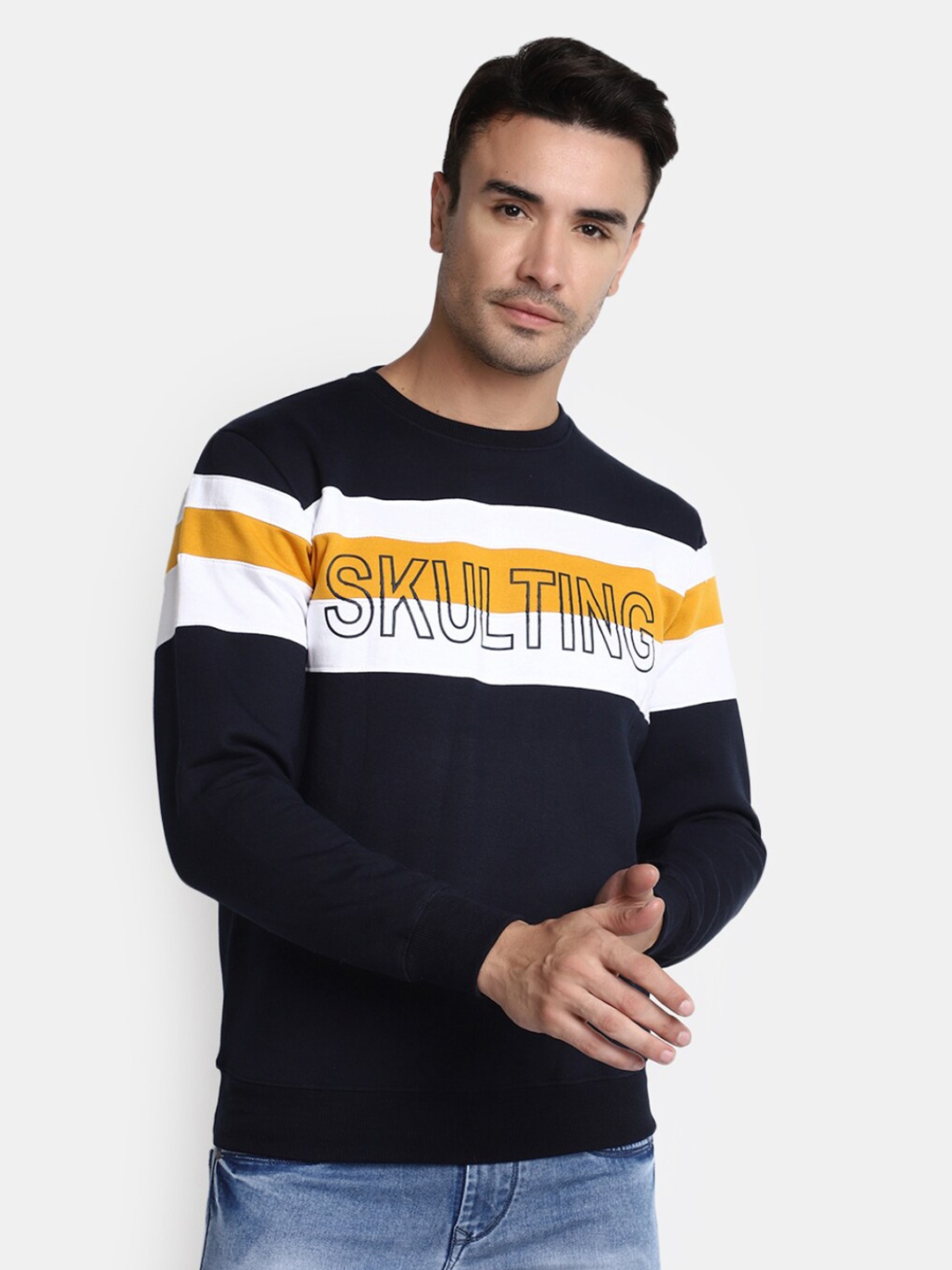 

V-Mart Typography Printed Fleece Pullover, Blue