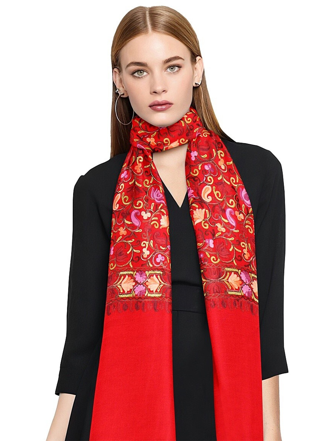 

CASMIR Floral Embroidered Acrylic Shawl, Red