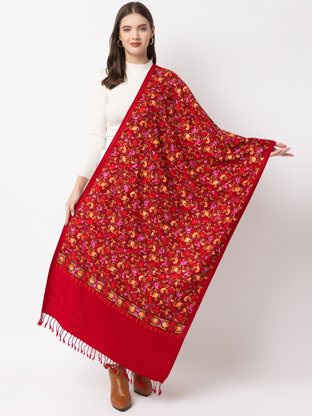 

CASMIR Floral Embroidered Acrylic Shawl, Maroon