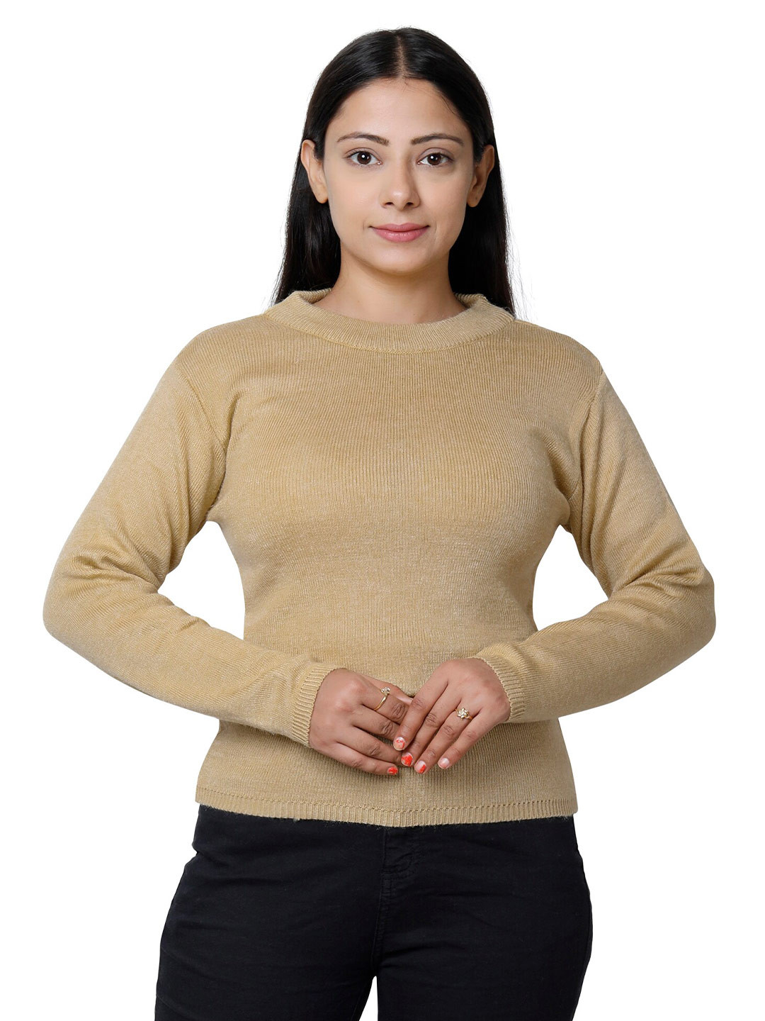 

IndiWeaves Round Neck Woollen Pullover, Beige