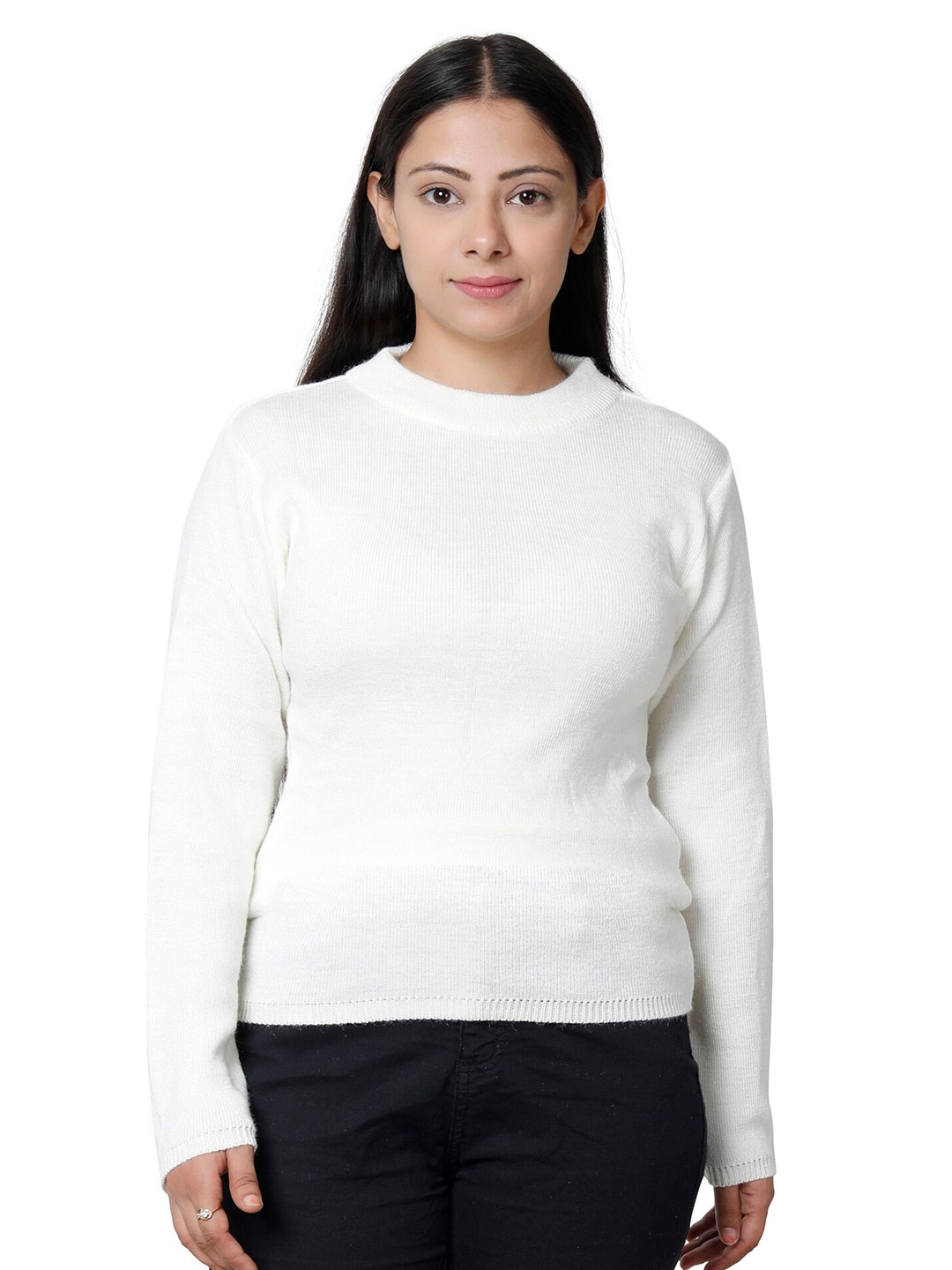 

IndiWeaves Round Neck Woollen Pullover, White
