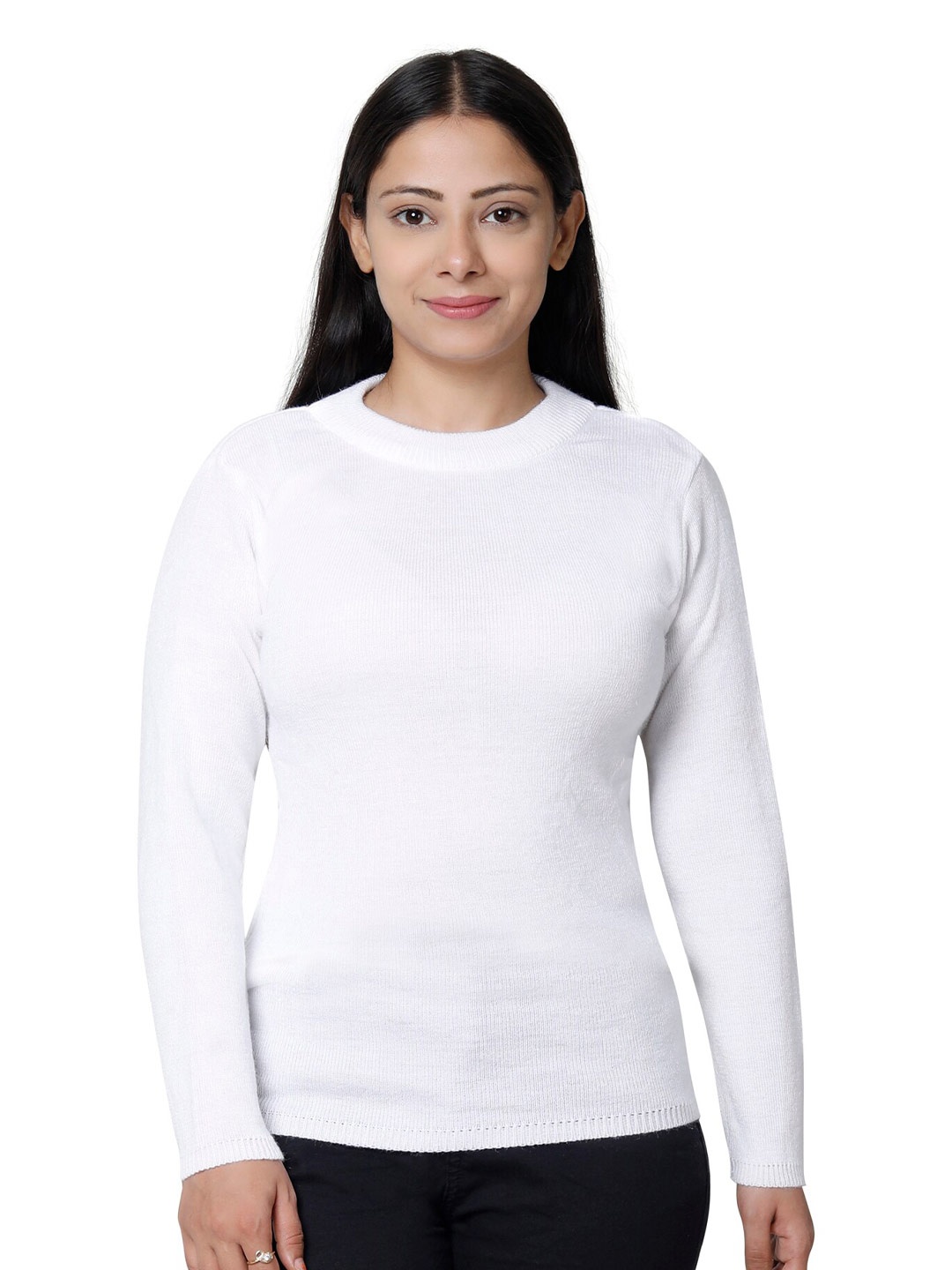 

IndiWeaves Round Neck Woollen Pullover, White