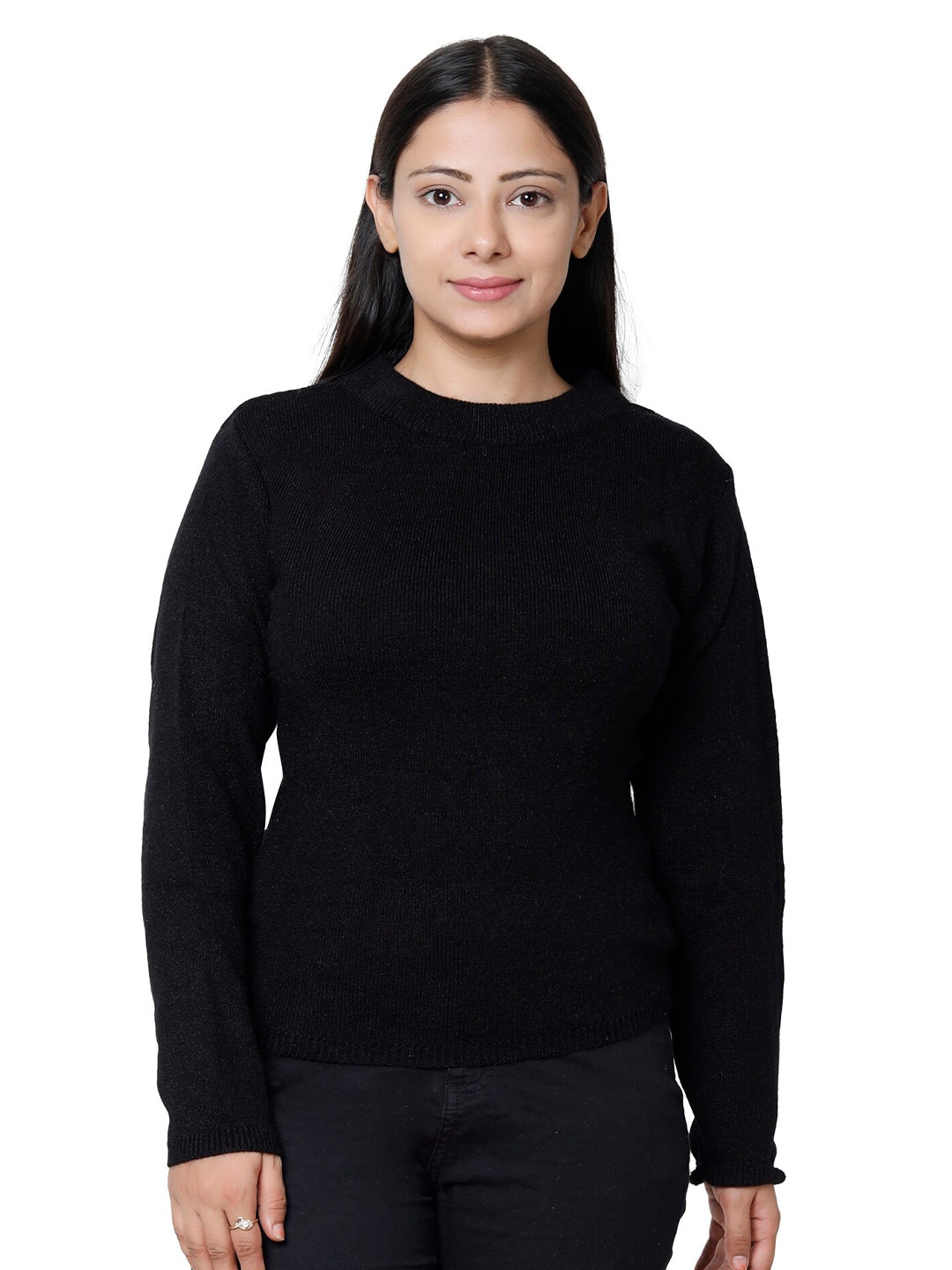

IndiWeaves Round Neck Woollen Pullover, Black
