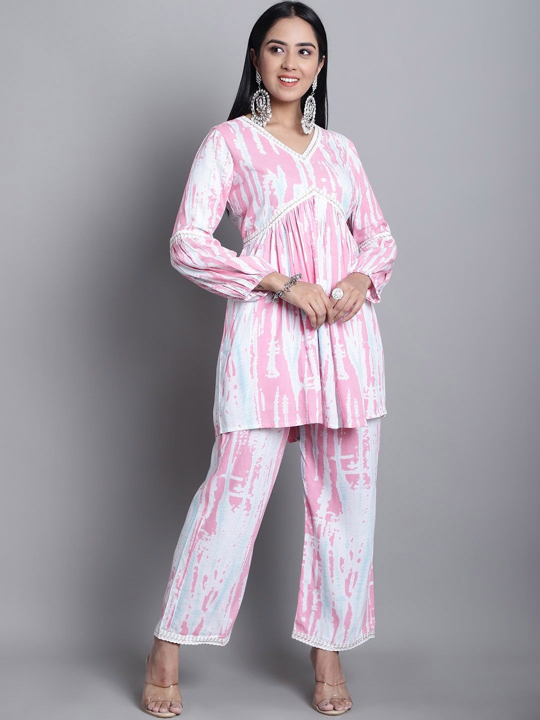 

Kamayra Tie & Dyed Empire Sequined Kurta with Palazzos, White