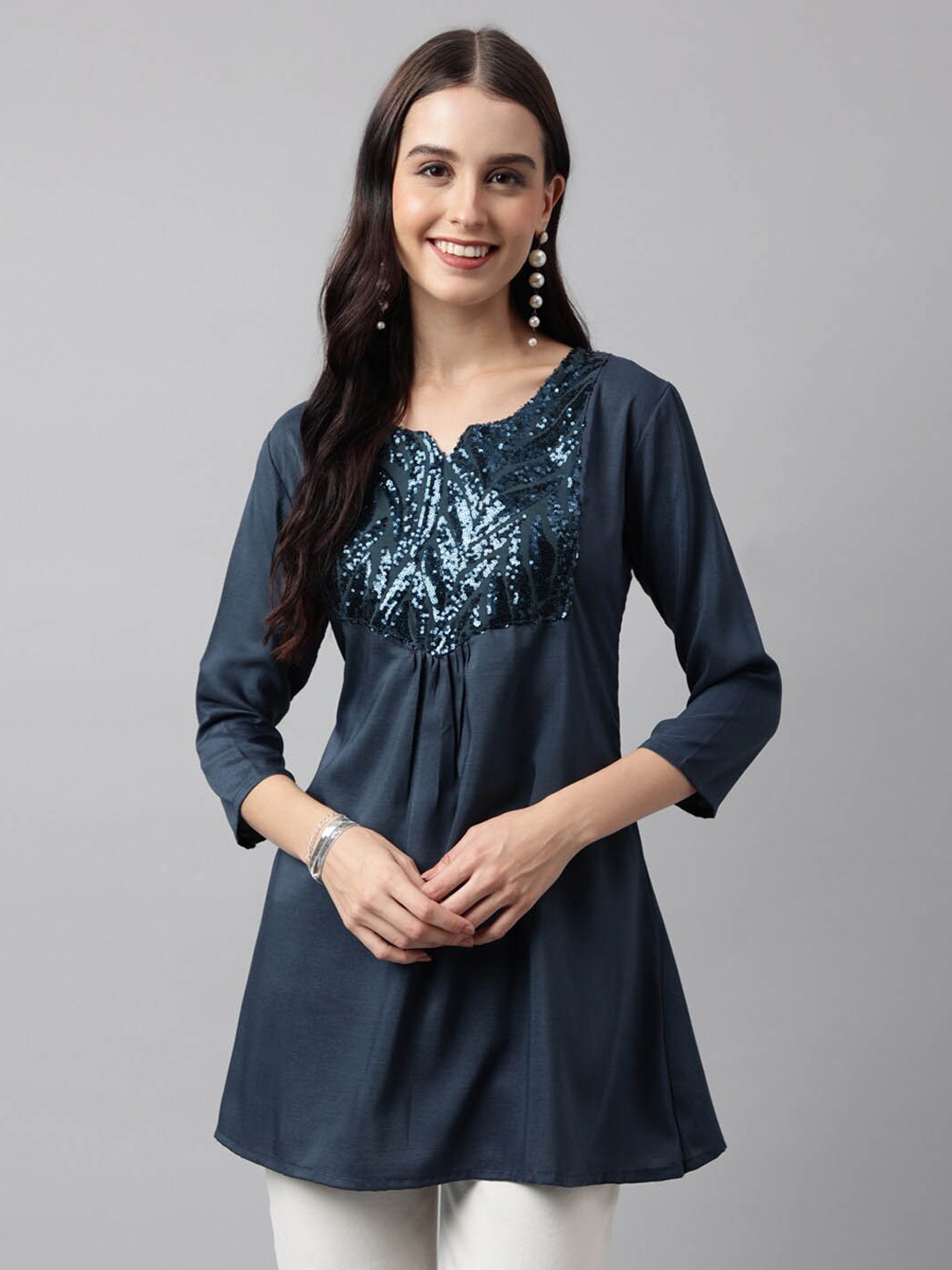 

KALINI Yoke Design Embellished A-line Kurti, Teal