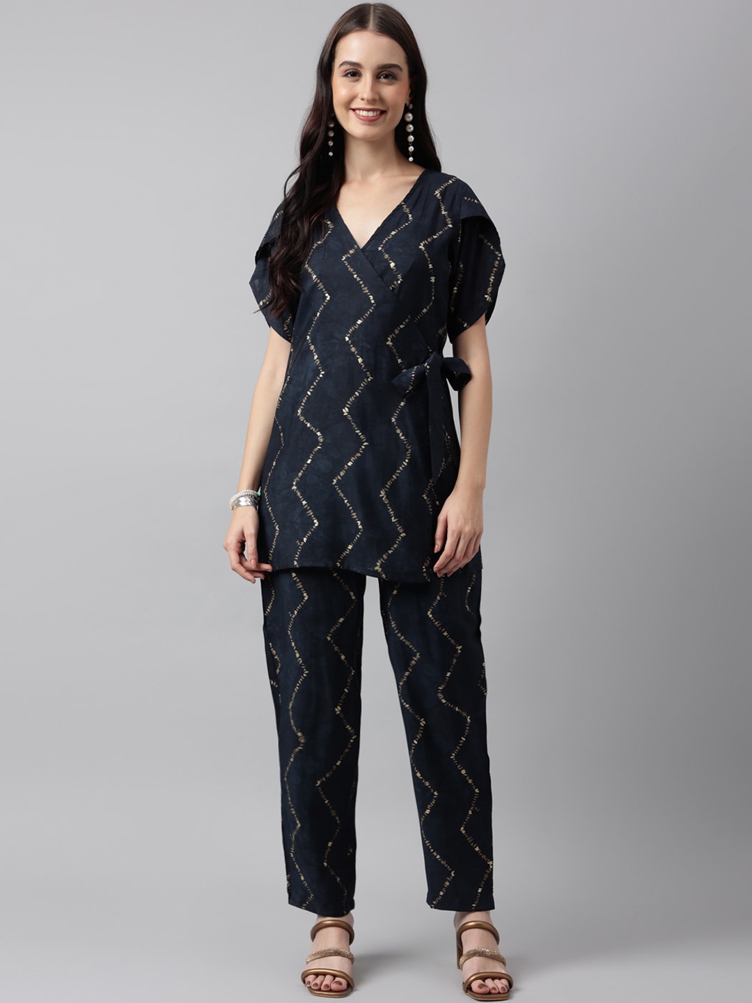 

KALINI Chevron Printed Tunic With Trousers, Navy blue