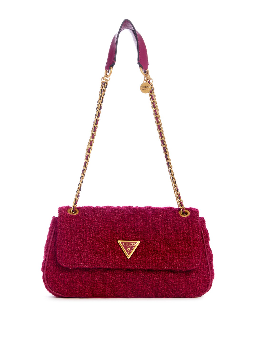 

GUESS Textured Structured Shoulder Bag with Quilted Detail, Maroon