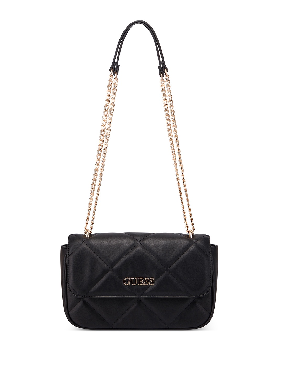 

GUESS Geometric Textured Structured Shoulder Bag with Quilted Detail, Black