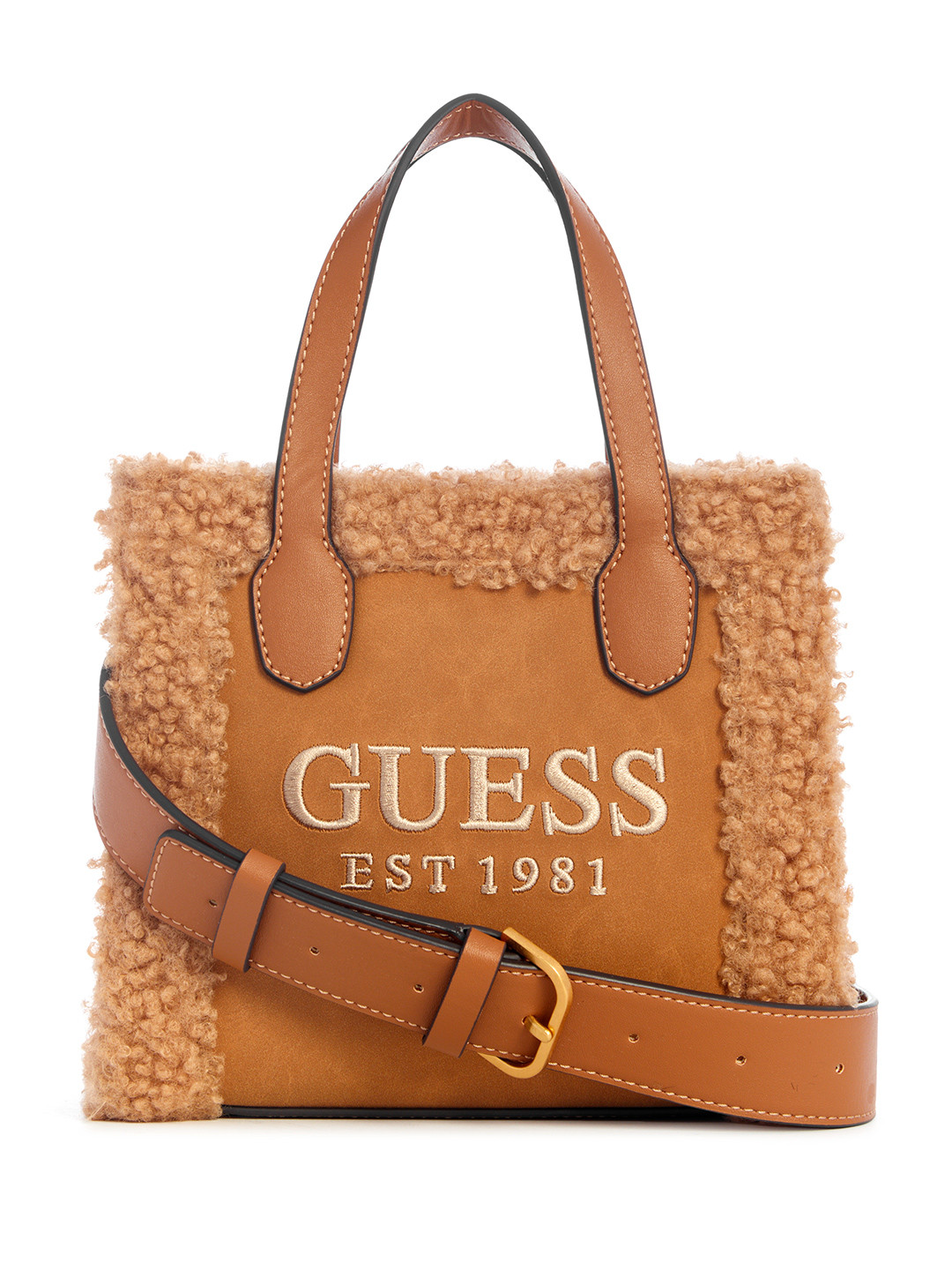 

GUESS PU Structured Handheld Bag, Tan