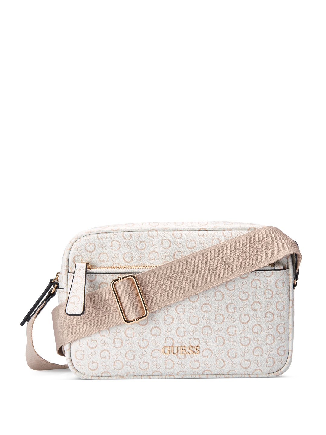 

GUESS Brand Logo Printed Structured Sling Bag, White