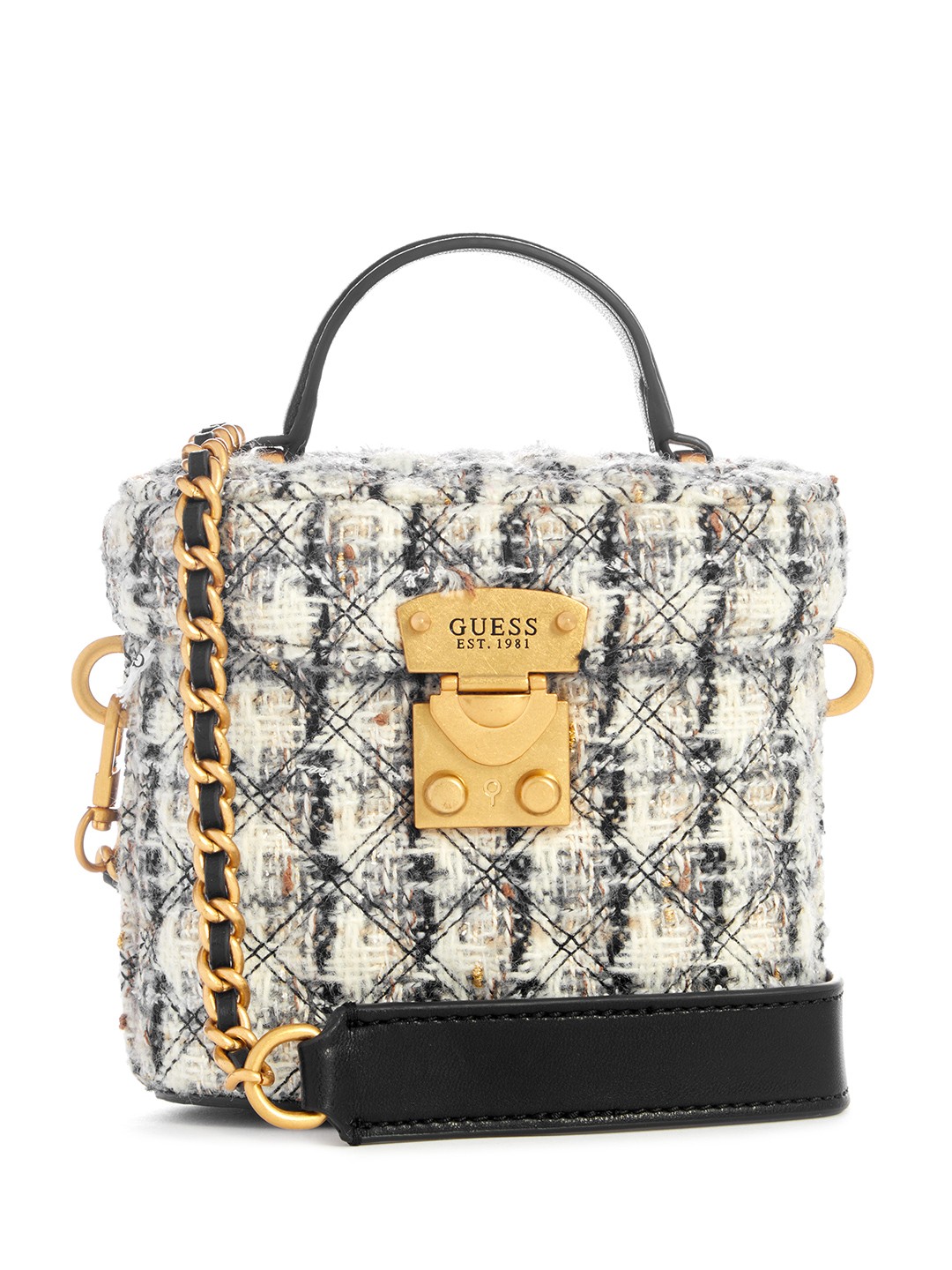 

GUESS Woven Design Structured Satchel with Quilted Detail, Grey