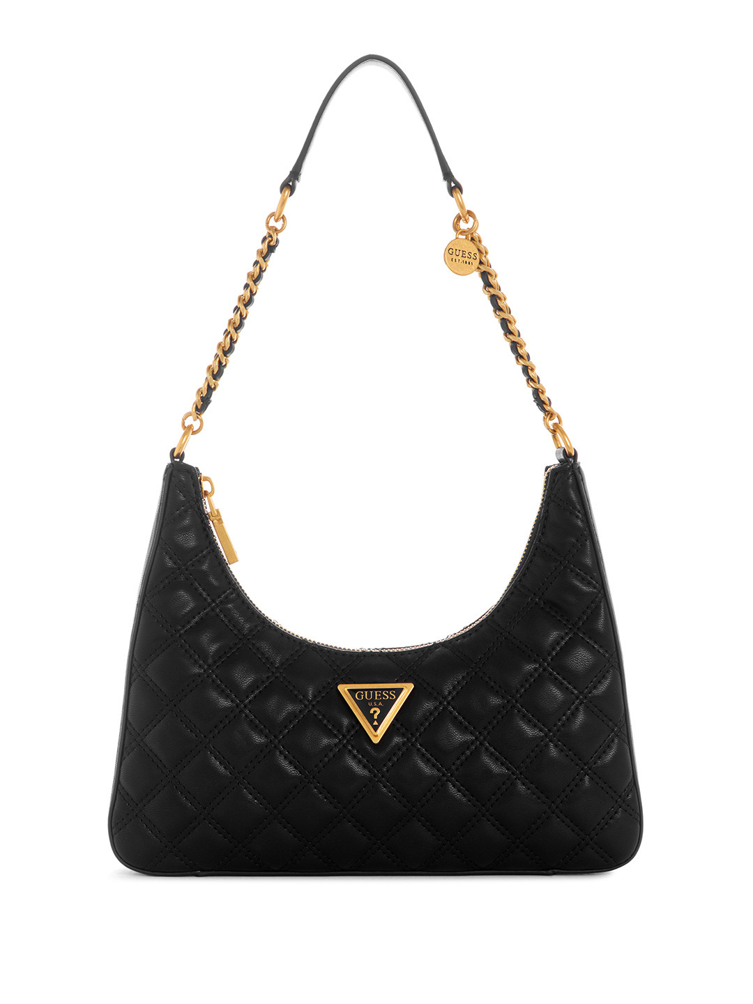 

GUESS Geometric Textured Structured Shoulder Bag with Quilted Detail, Black
