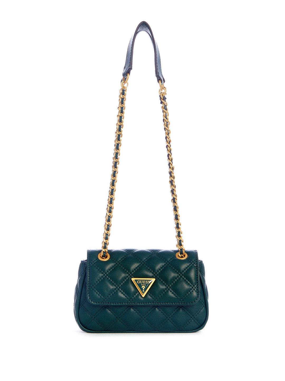 

GUESS Geometric Textured Small-Sized Structured Shoulder Bag with Quilted Detail, Green