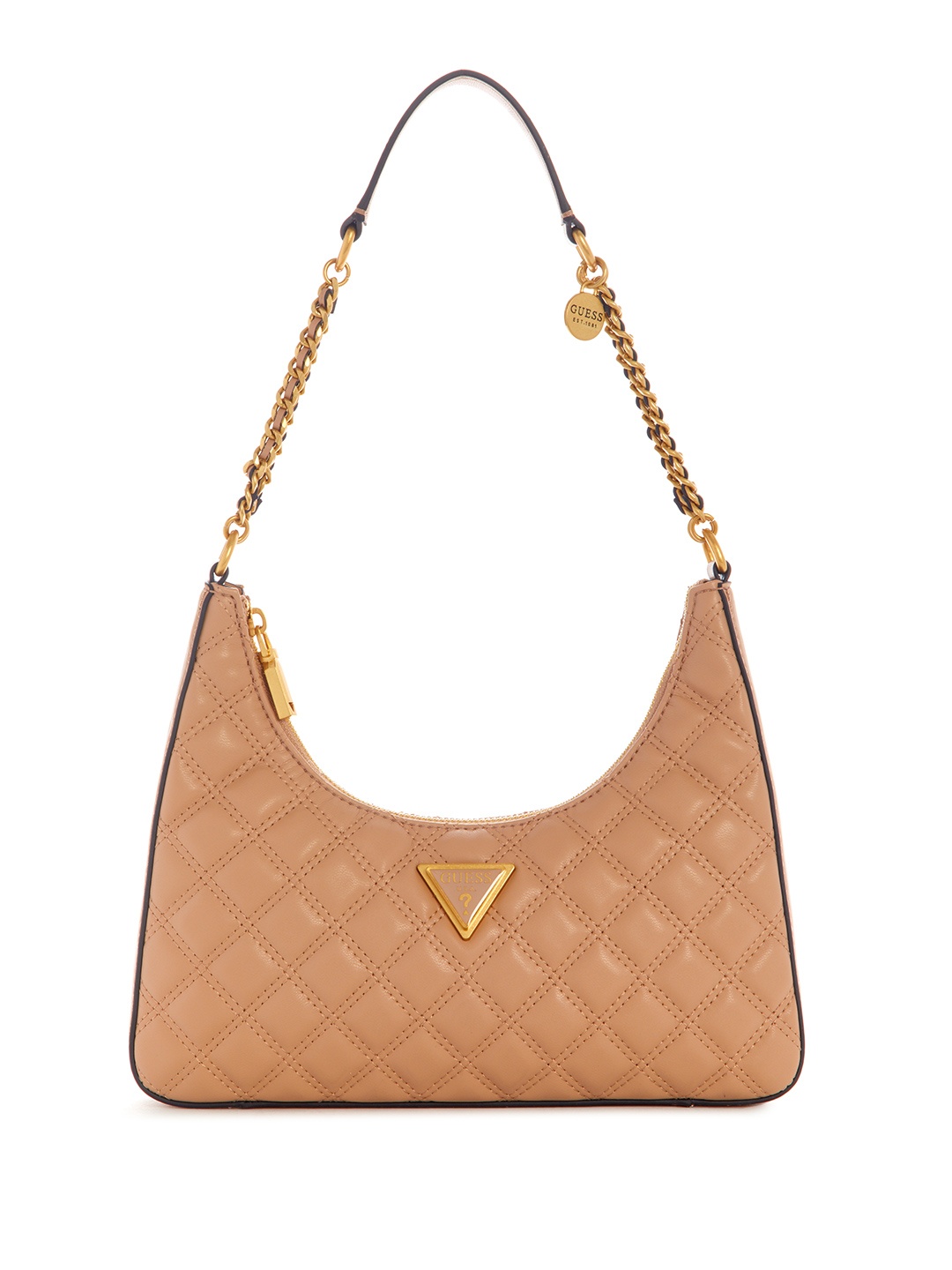 

GUESS Geometric Textured Structured Shoulder Bag with Quilted Detail, Beige