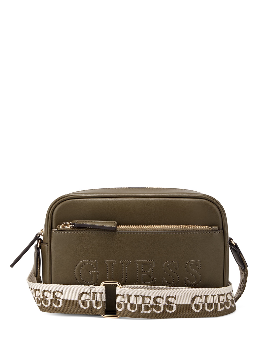 

GUESS Brand Logo Embossed Structured Sling Bag, Olive