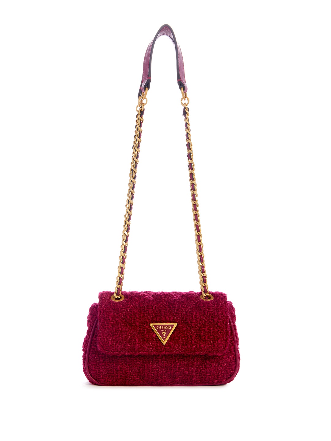 

GUESS Woven Design Structured Shoulder Bag with Quilted Detail, Burgundy