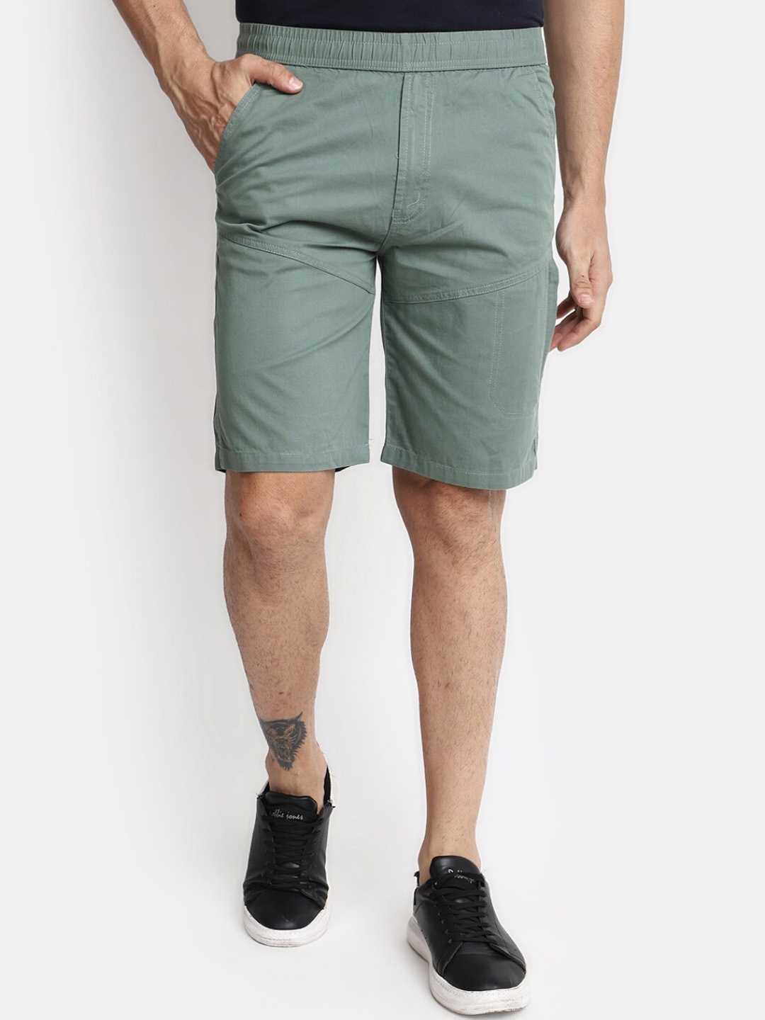 

V-Mart Men Mid-Rise Cotton Shorts, Green