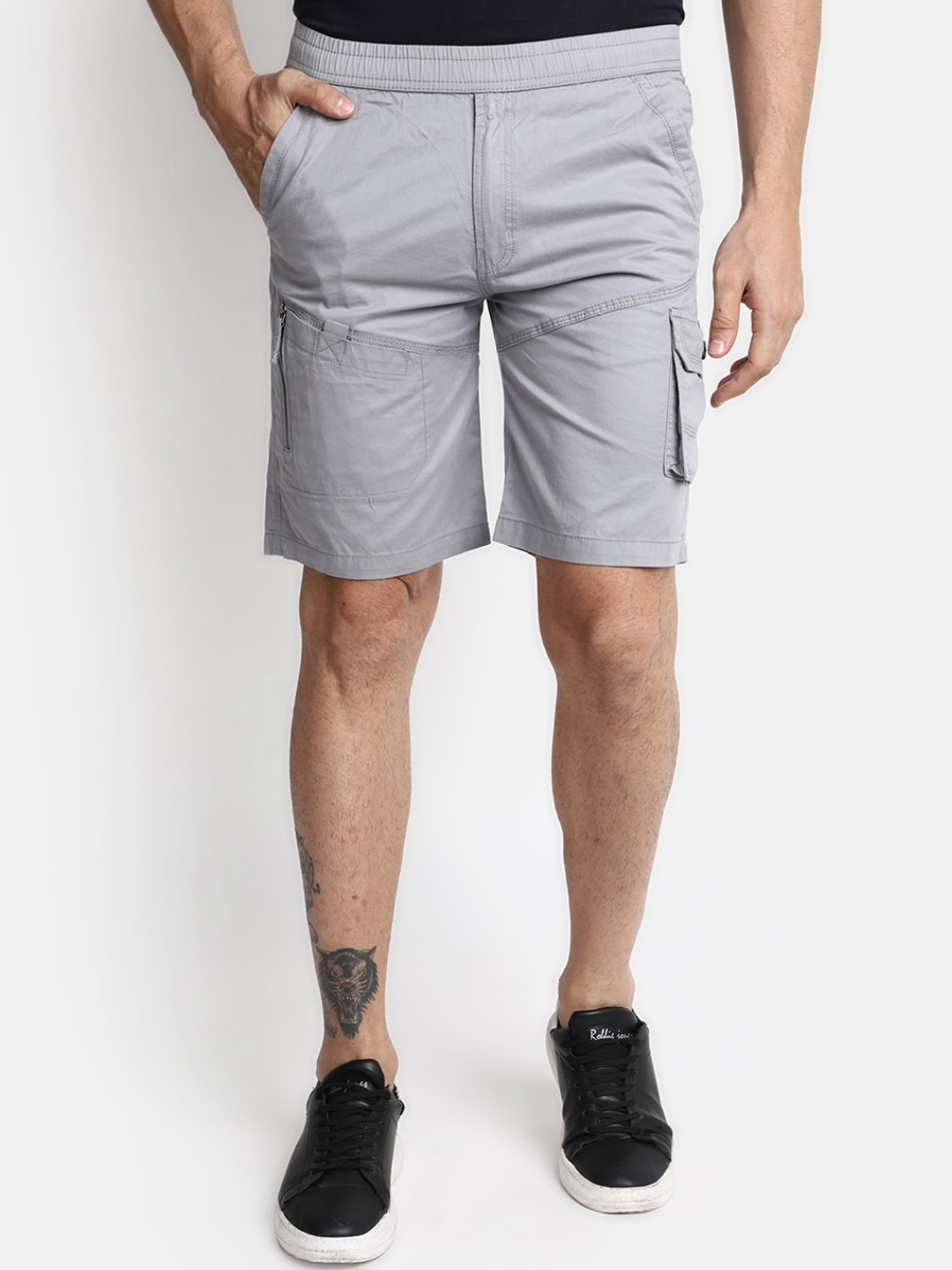 

V-Mart Men Mid-Rise Cotton Cargo Shorts, Grey