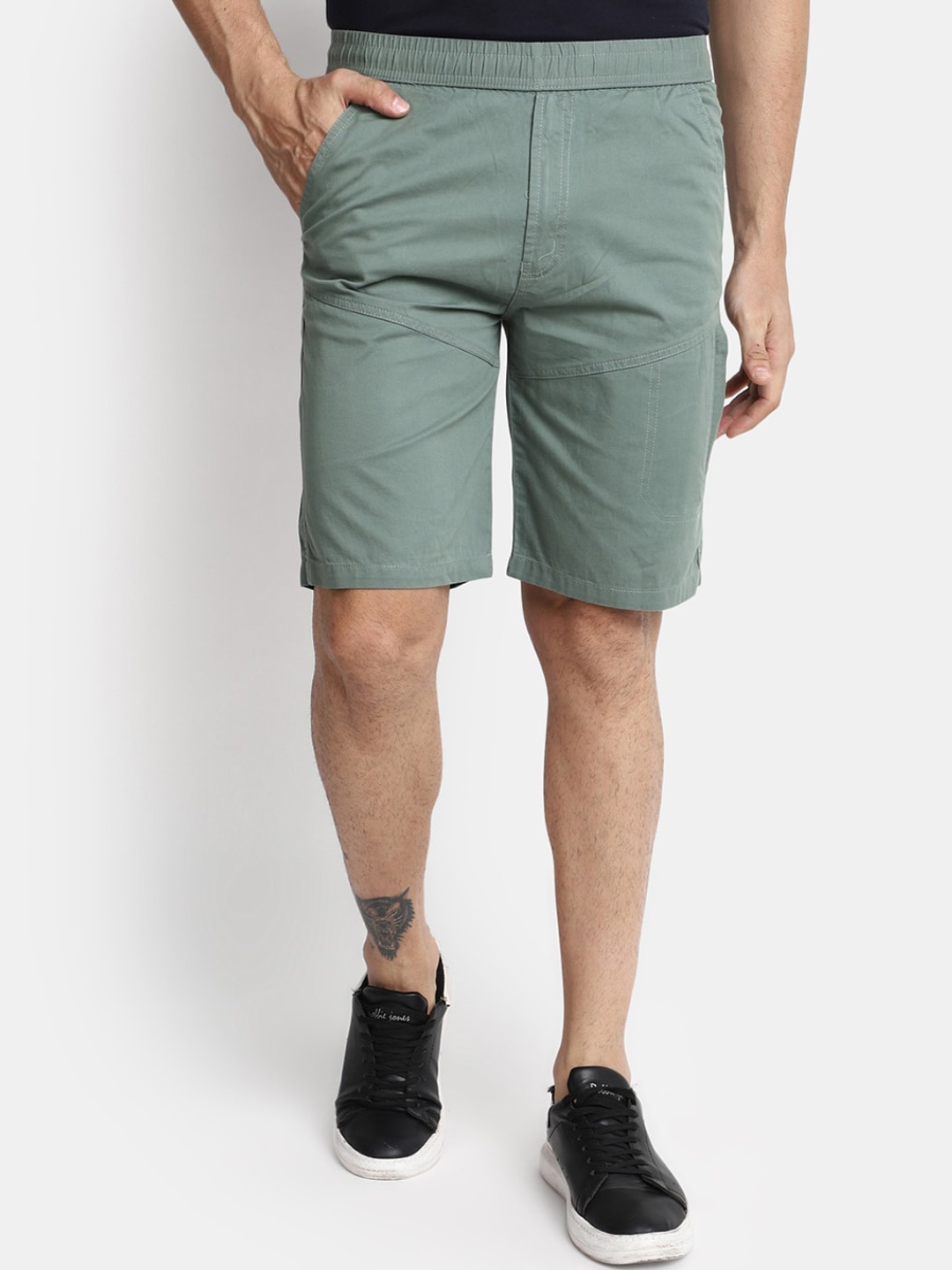 

V-Mart Men Mid-Rise Cotton Shorts, Green