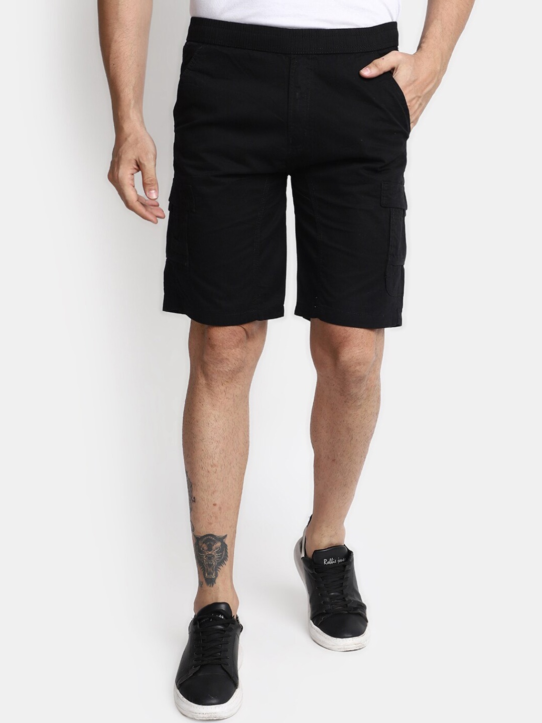 

V-Mart Men Mid-Rise Cotton Cargo Shorts, Black