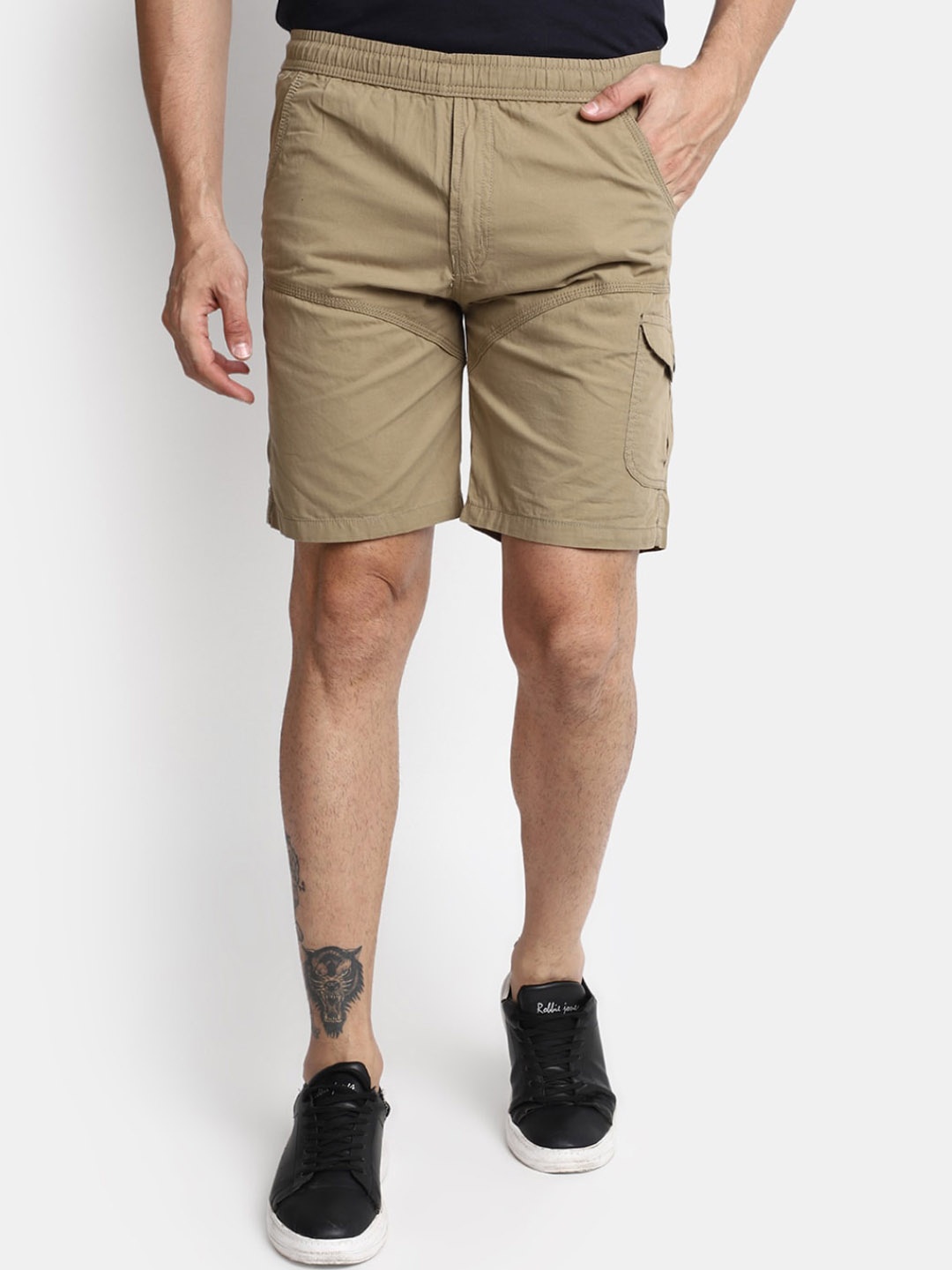 

V-Mart Men Mid Rise Regular Fit Cargo Shorts, Khaki