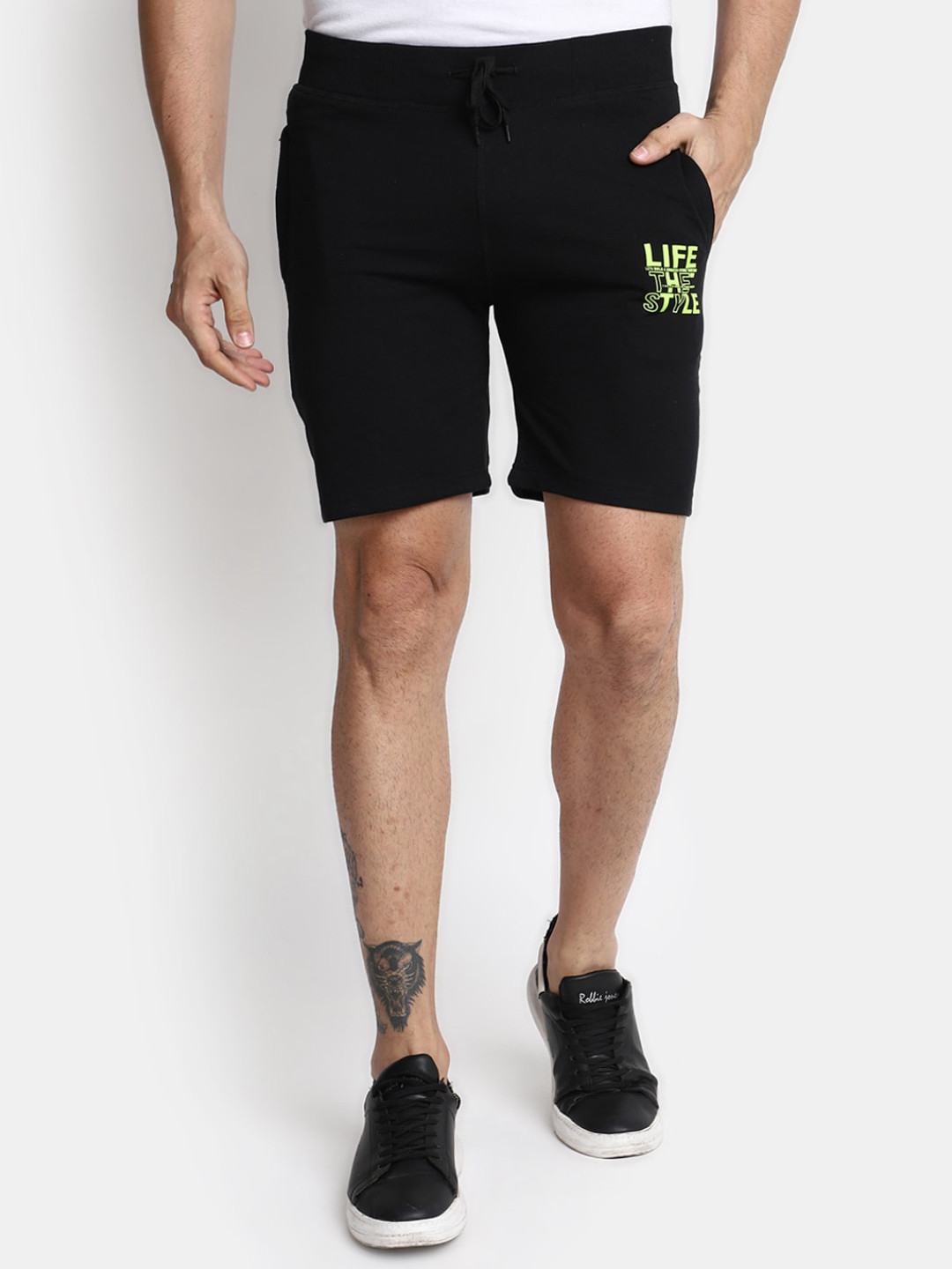 

V-Mart Men Typography Printed Mid-Rise Cotton Shorts, Black