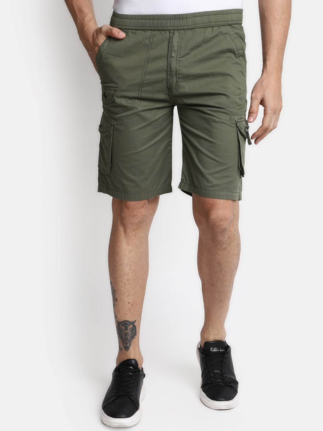 

V-Mart Men Mid Rise Cotton Cargo Shorts, Green