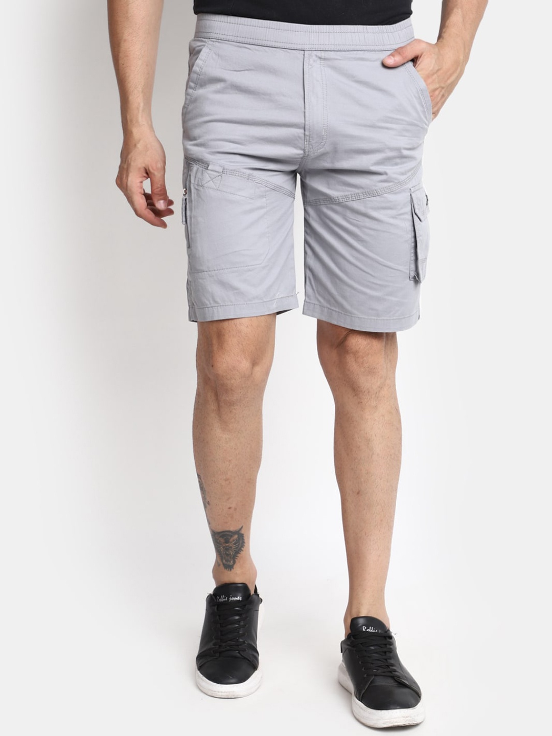 

V-Mart Men Mid-Rise Cotton Cargo Shorts, Grey
