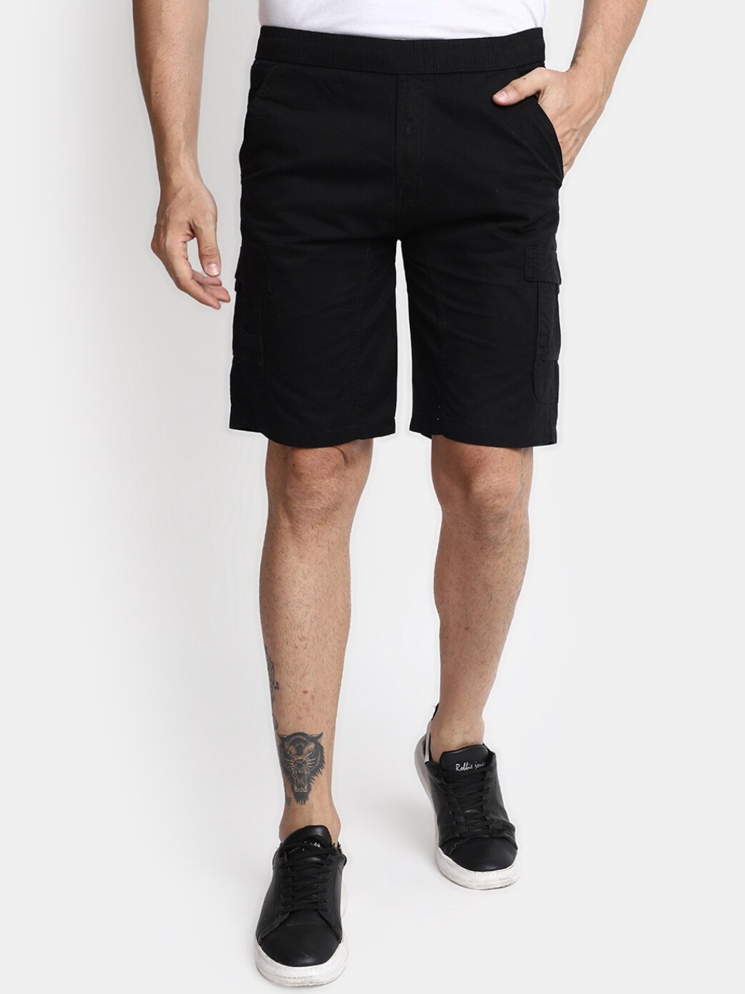 

V-Mart Men Mid-Rise Cotton Cargo Shorts, Black