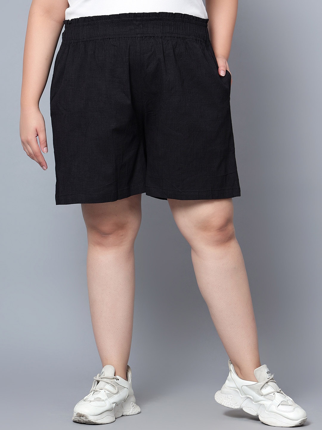 

Indietoga Women Plus Size Cotton High-Rise Stretchable Shorts, Black