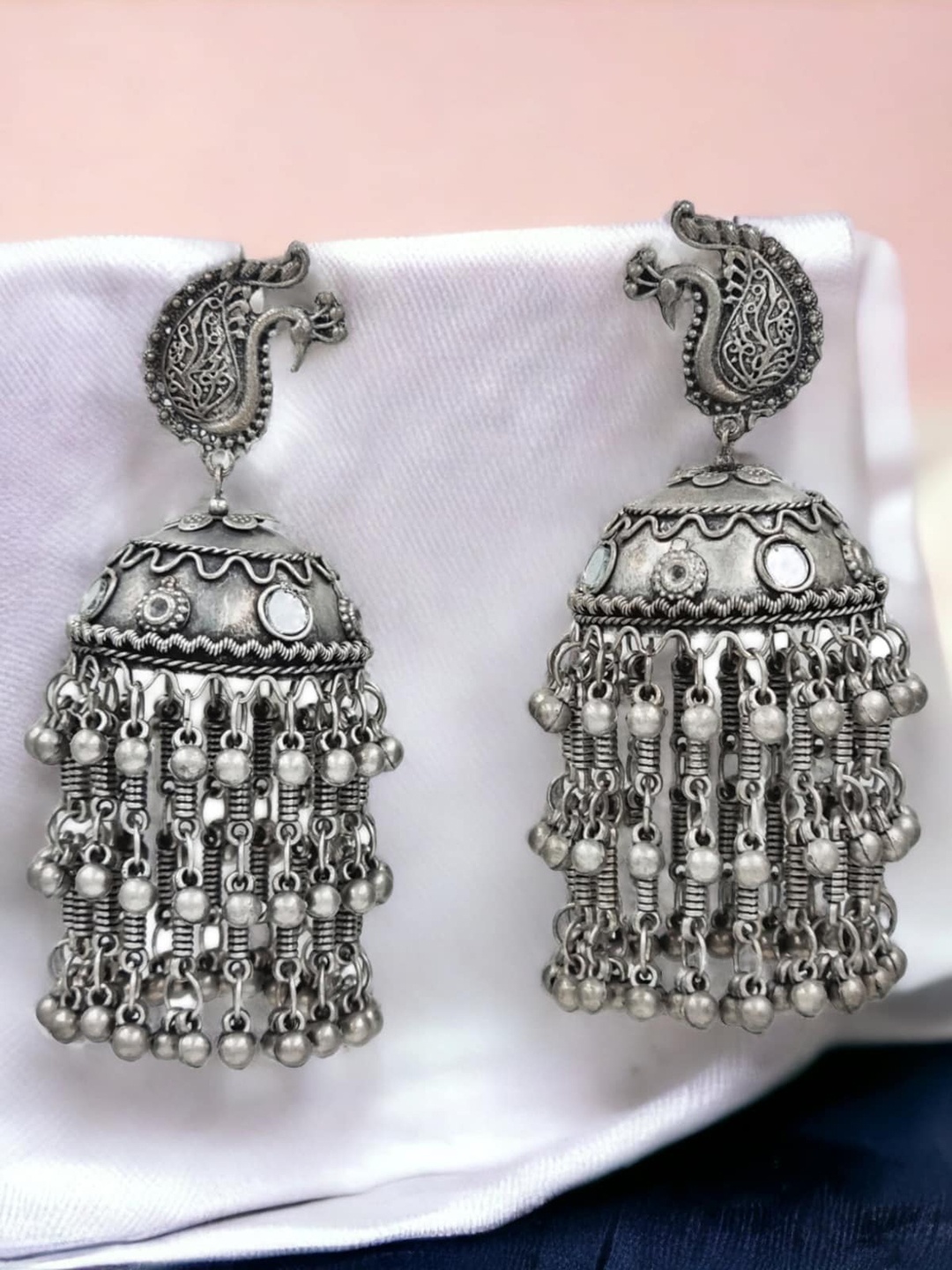 

Sangria Oxidised Dome Shaped Jhumkas, Silver