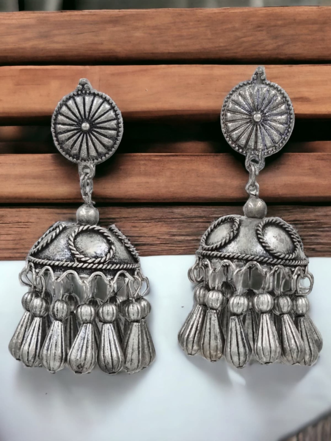 

Sangria Oxidised Dome Shaped Jhumkas, Silver