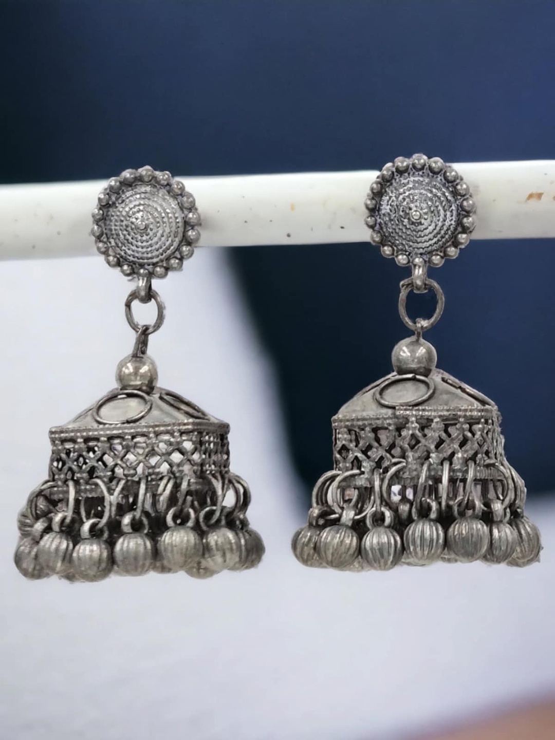 

Sangria Silver-Plated Oxidized Jhumkas