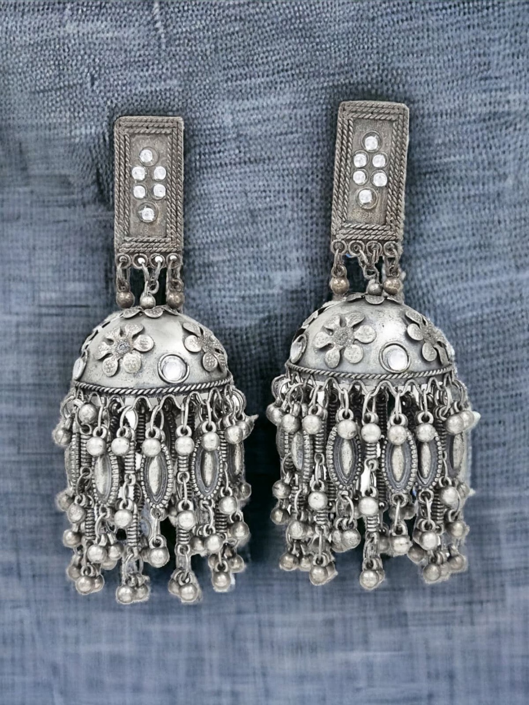 

Sangria Dome Shaped Oxidised Jhumkas, Silver