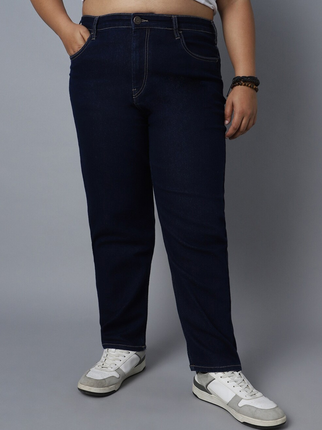 

High Star Women Plus Size Straight Fit High-Rise Clean Look Stretchable Jeans, Blue
