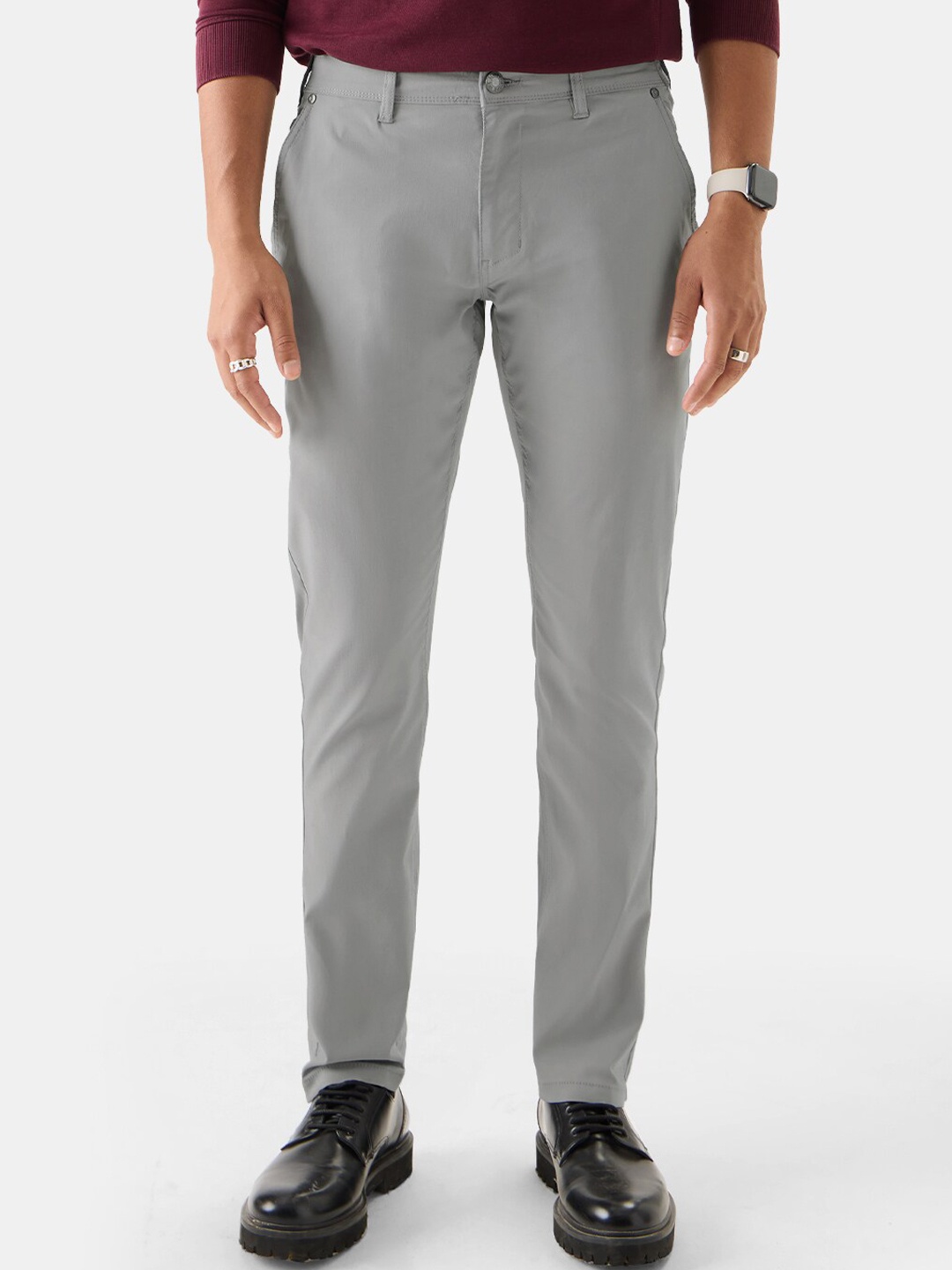 

The Souled Store Men Relaxed Regular Fit Chinos Trousers, Grey