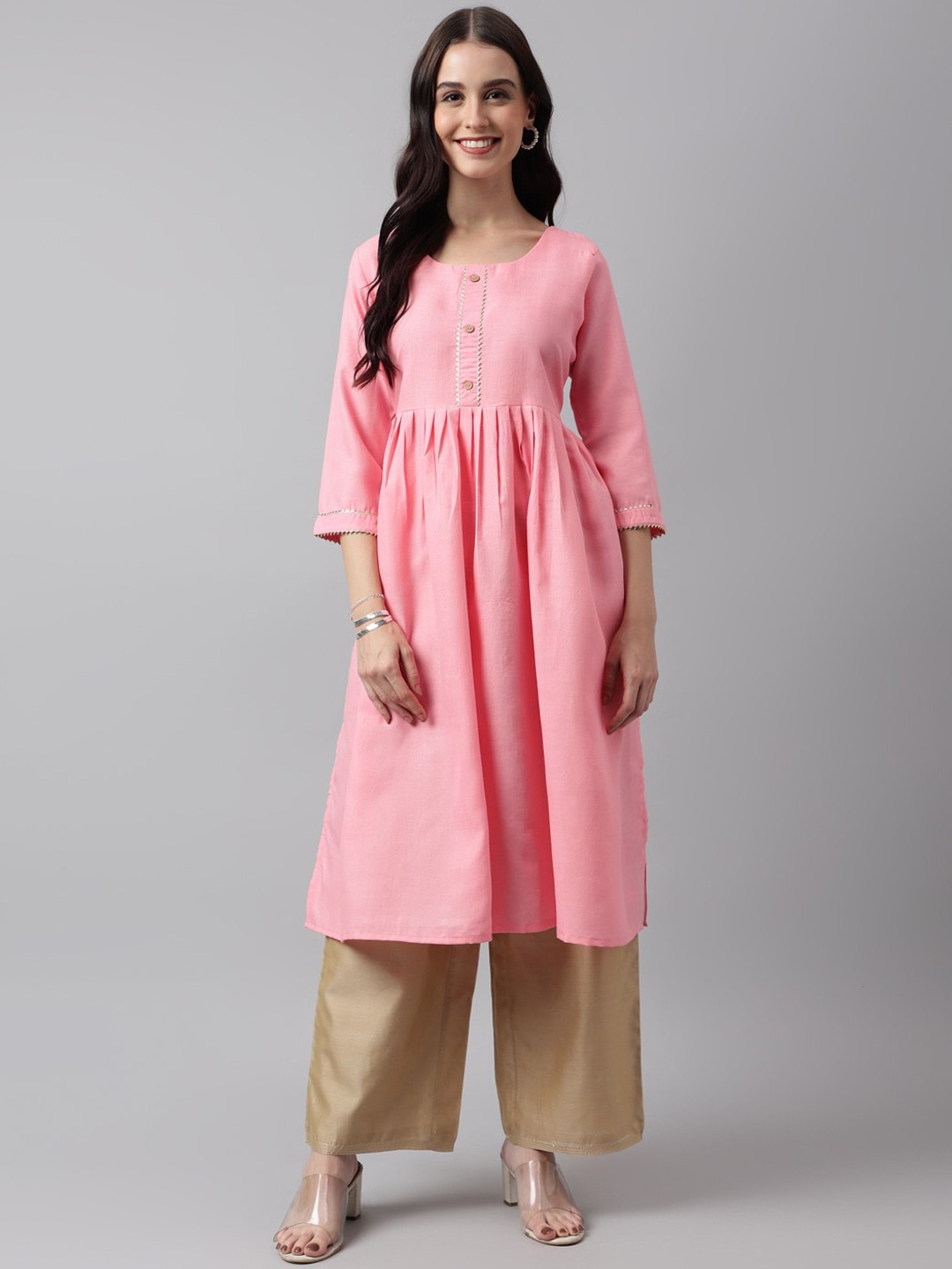 

KALINI Round Neck Gotta Patti Kurta, Pink