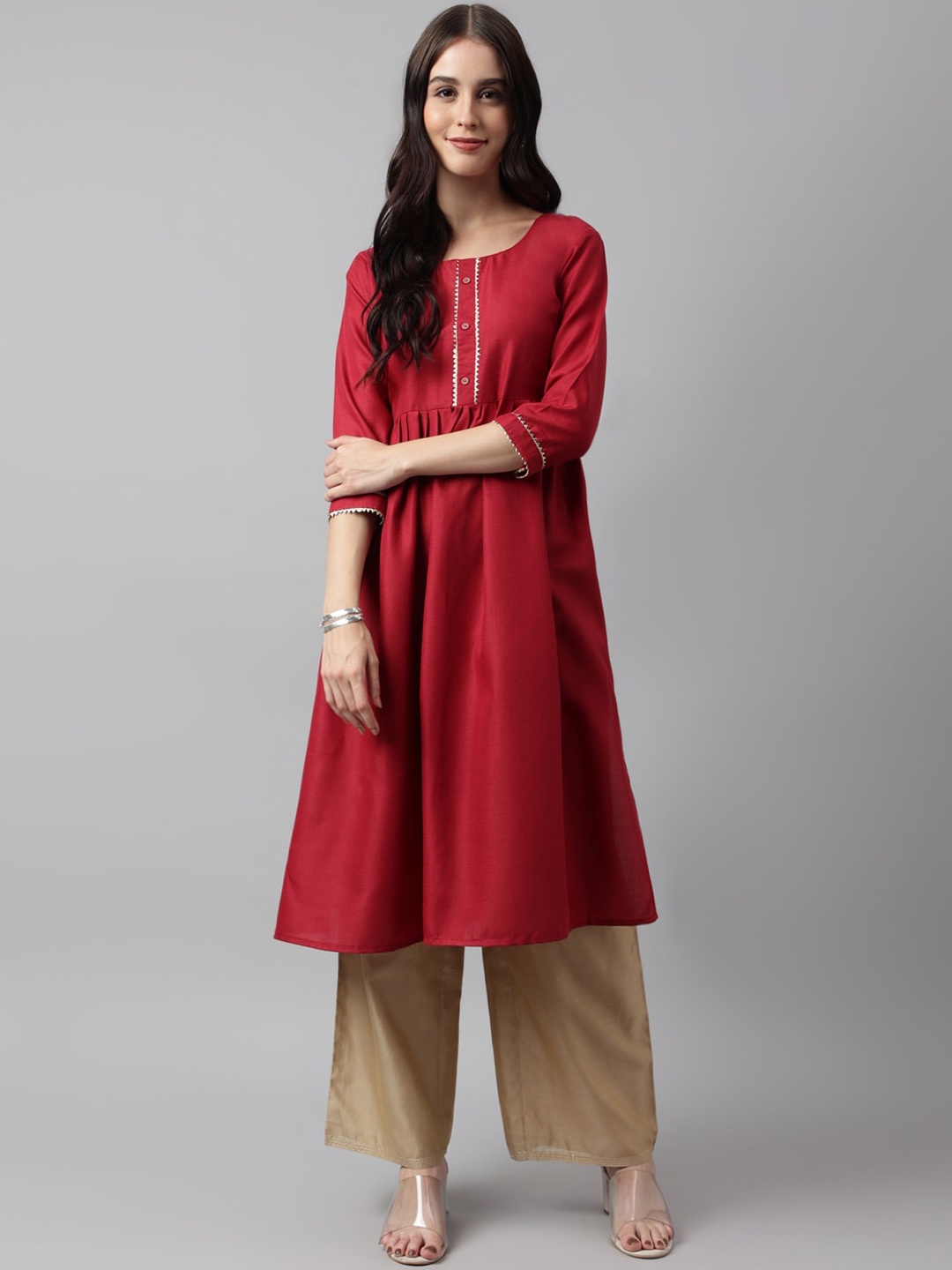 

KALINI Round Neck Gotta Patti Kurta, Red