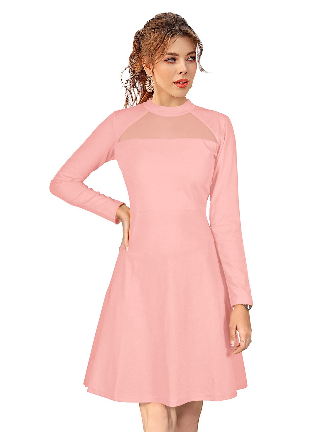 

BAESD Round Neck Casual Fit & Flare Dress, Peach