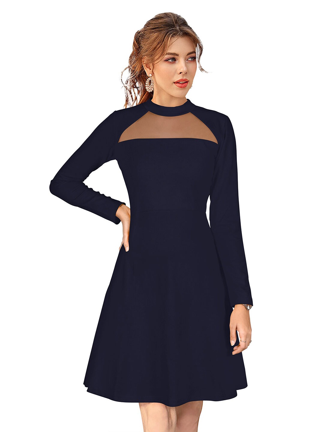 

BAESD Round Neck Casual Fit & Flare Dress, Blue