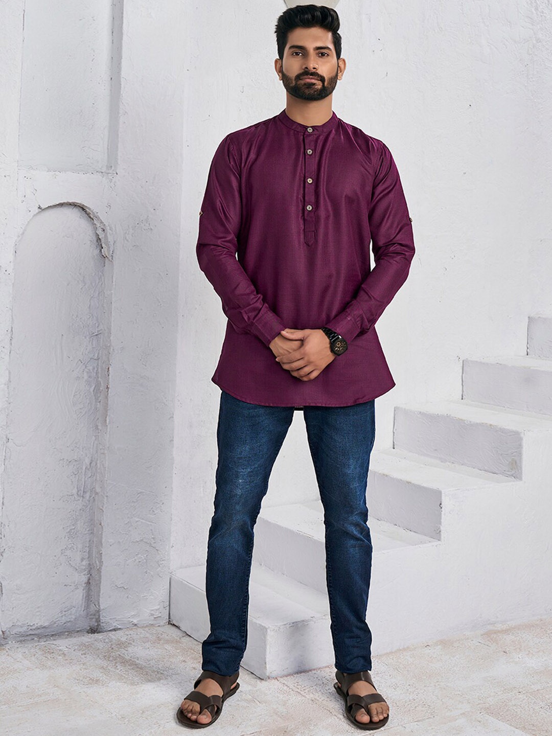 

Inddus Mandarin Collar Straight Short Kurta, Mauve